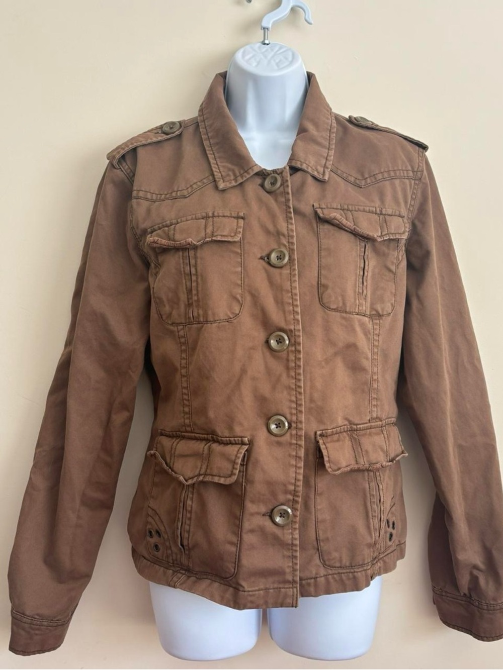 Y2K Aeropostale Women’s XL Brown Military Utility Cargo Field Jacket